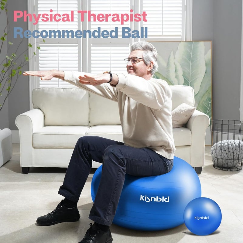 kisnbld Exercise Ball, Extra Thick Yoga Ball for Workout Pregnancy Stability, 4 Sizes Anti-Burst Balance Ball with Foot Pump - Heavy Duty Fitness Ball Chair for Office, Home & Gym - Image 5